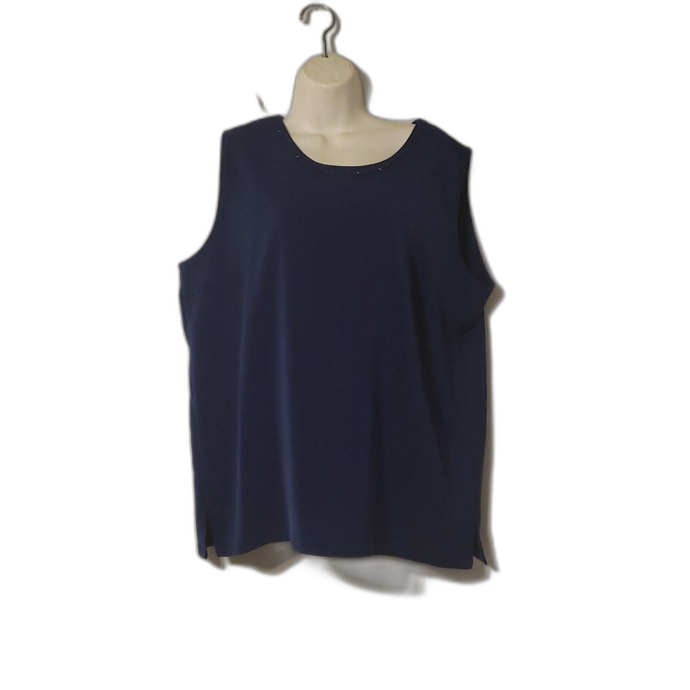 Sancor Navy Blue sleeveless Beaded Neckline Keyhole Vent PO Tank Top Size 16